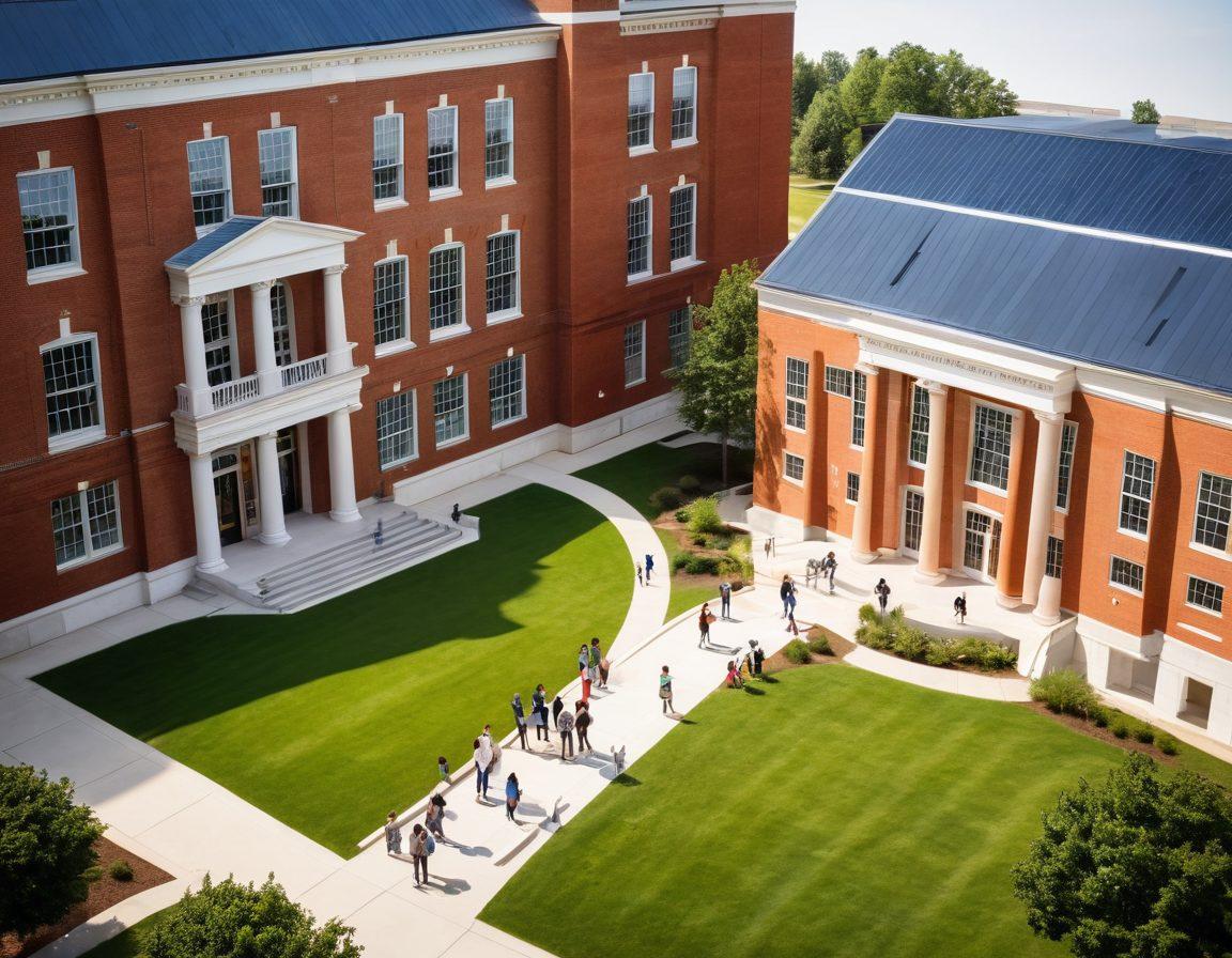 A bright and inspiring university campus scene showcasing the University of Virginia, with students of diverse backgrounds engaging in various career activities, like networking and collaboration. Include elements like a glowing key symbolizing 'unlocking' opportunities, an open book representing knowledge, and a pathway leading to future possibilities. The atmosphere should be optimistic and inviting, emphasizing growth and success. super-realistic. vibrant colors. white background.